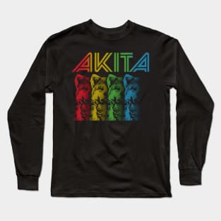 Cool Retro Groovy Akita Dog Long Sleeve T-Shirt